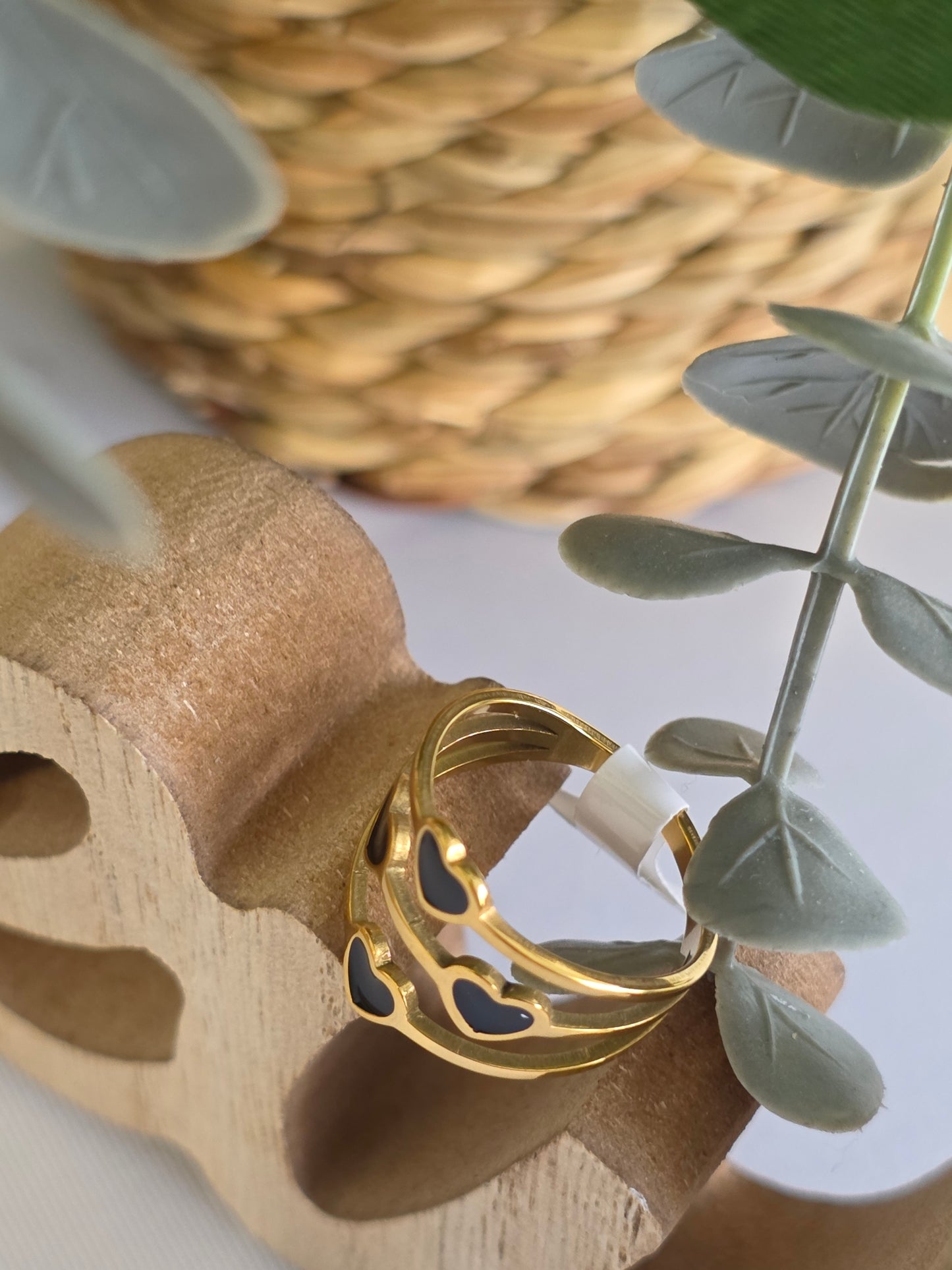 Nos Bagues Cœur Noir Doré