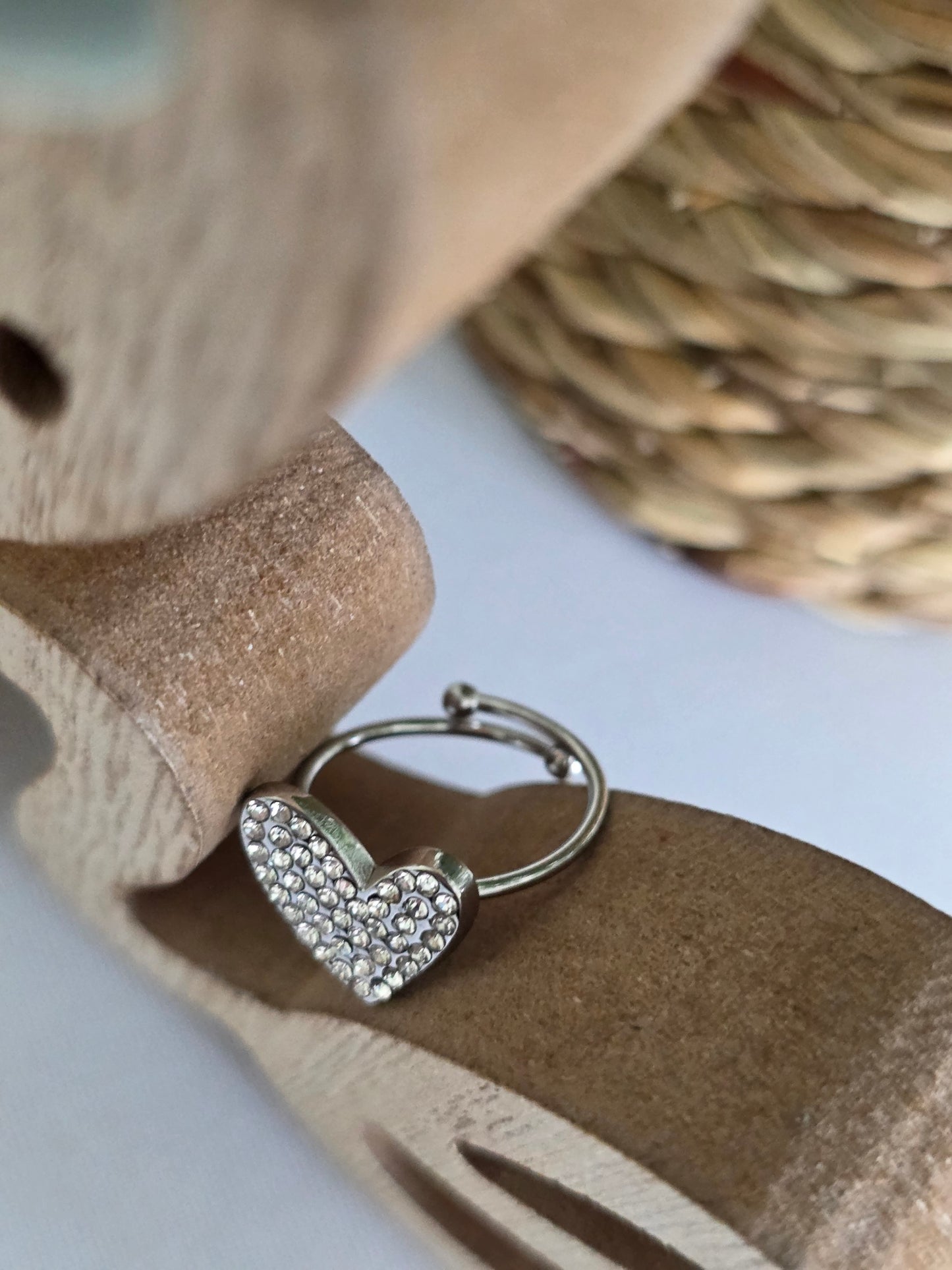 Nos Bagues Coeur Strass Argenté