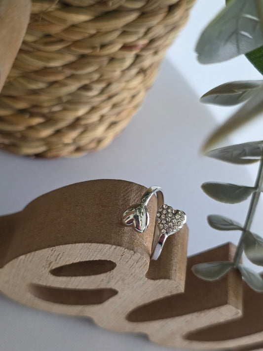 Nos Bagues Double Cœur Argenté