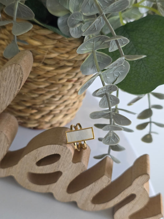 Nos Bagues Doré Rectangulaire Blanc