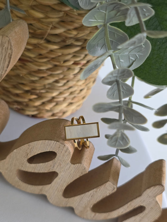 Nos Bagues Doré Rectangulaire Blanc