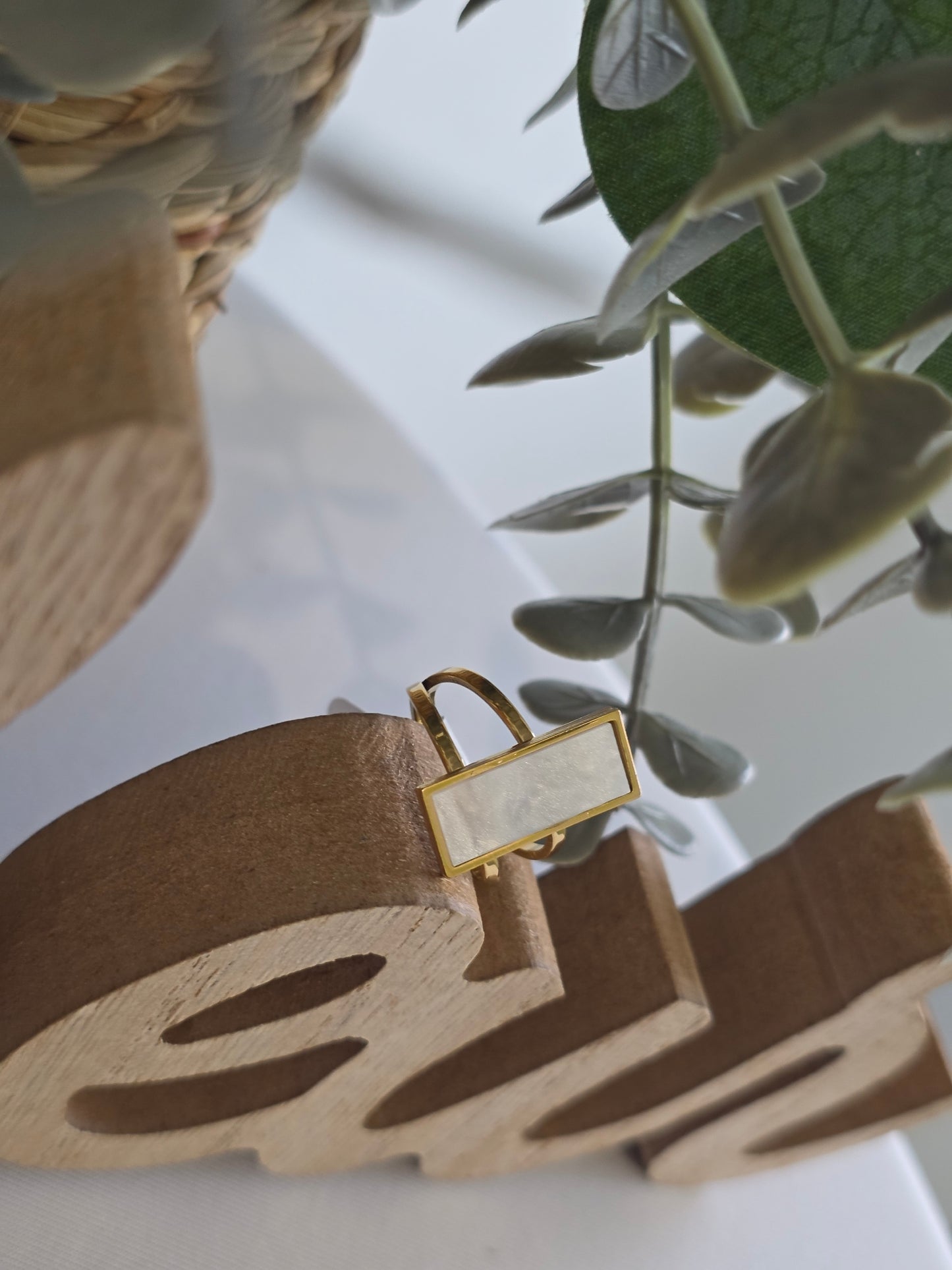 Nos Bagues Doré Rectangulaire Blanc