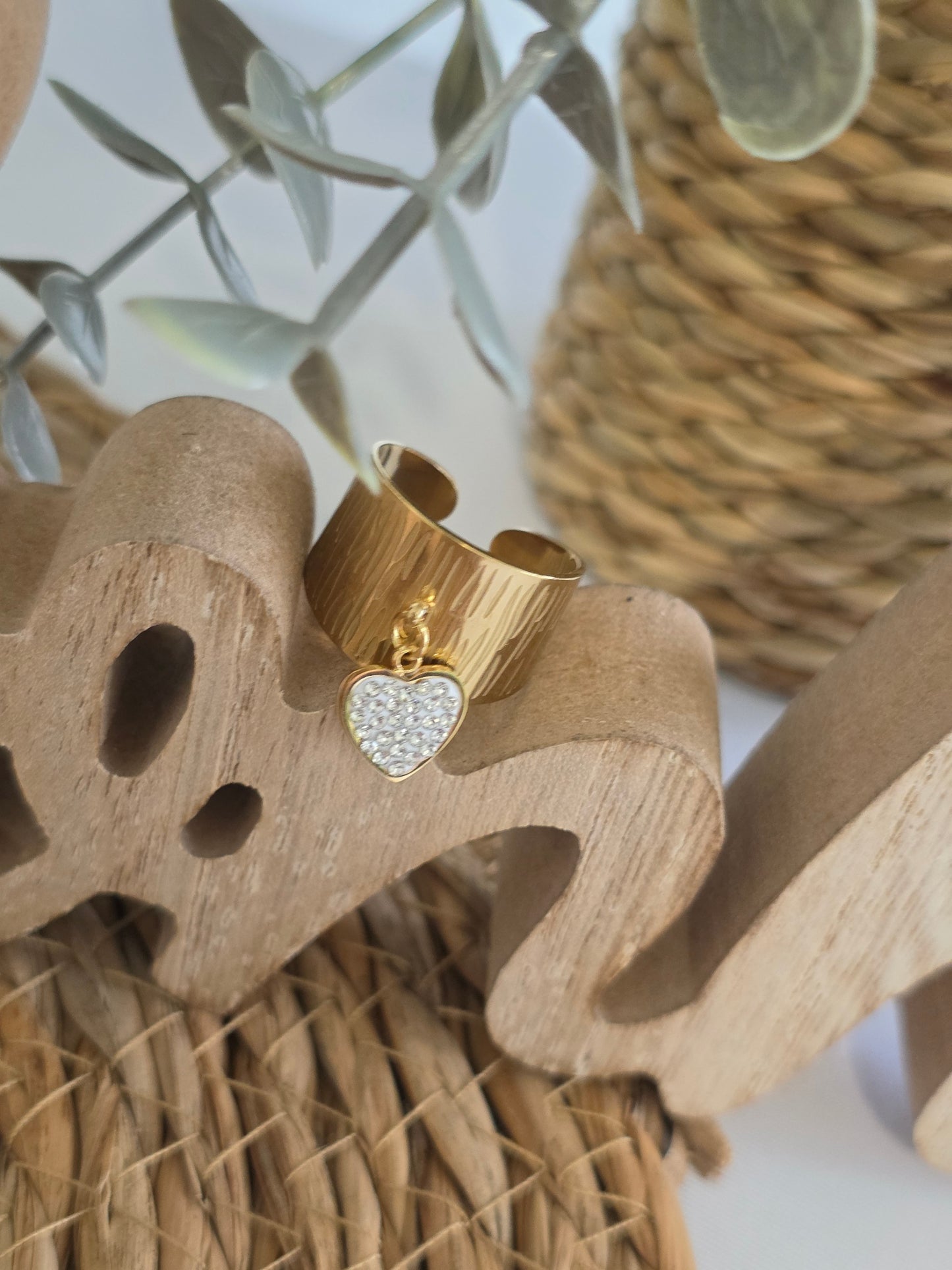 Nos Bagues Large Doré Cœur Strass