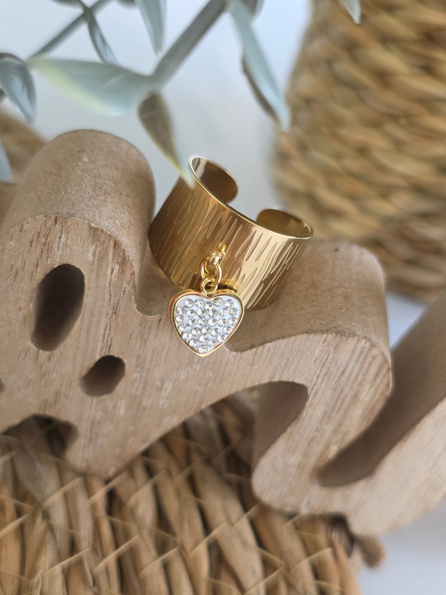 Nos Bagues Large Doré Cœur Strass