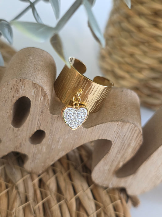 Nos Bagues Large Doré Cœur Strass