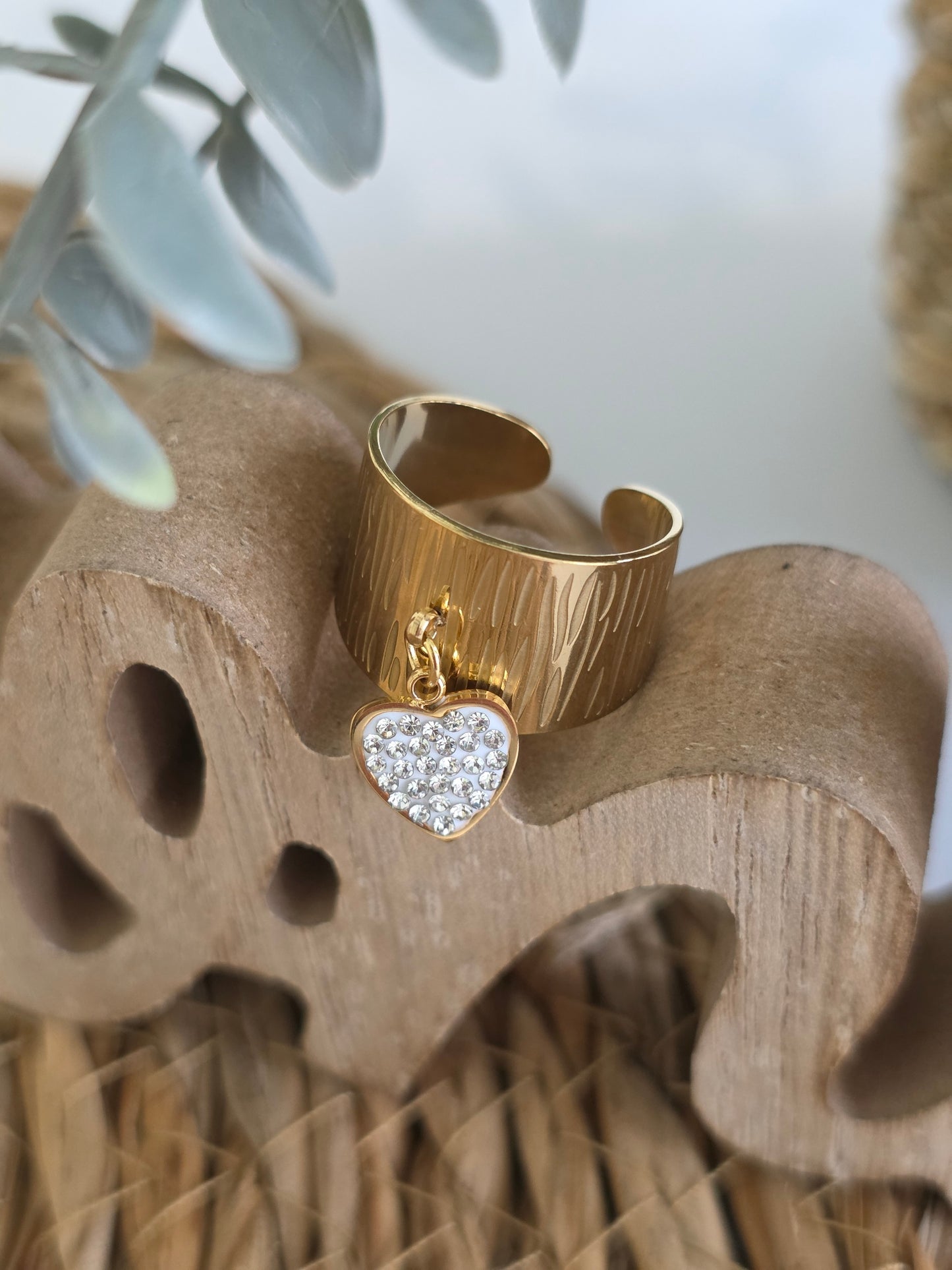 Nos Bagues Large Doré Cœur Strass