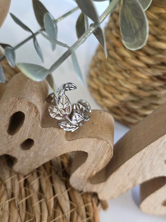 Nos Bagues Large Feuille Argenté