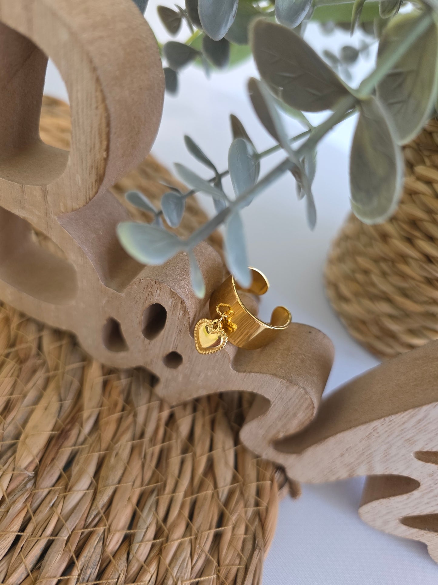 Nos Bagues Large Cœur Doré Torsadé