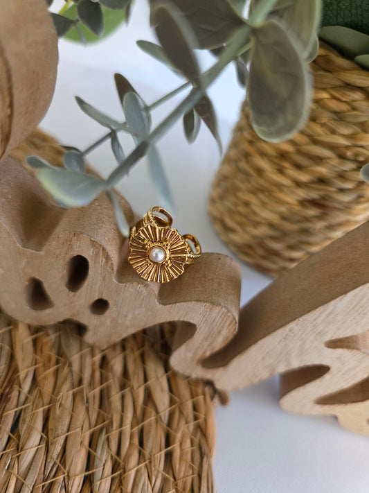 Nos Bagues Fleur Doré Perle Blanche