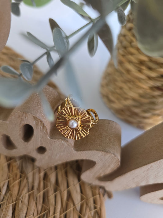 Nos Bagues Fleur Doré Perle Blanche