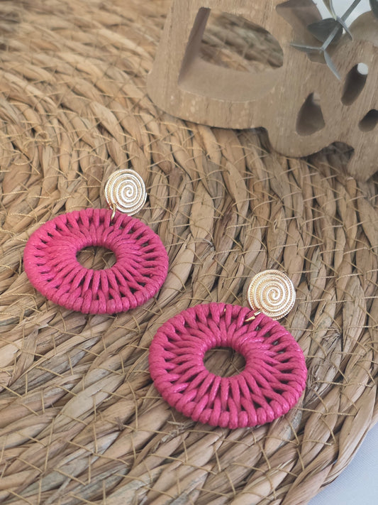Boucle d'Oreille Corde Torsadé Fuchsia