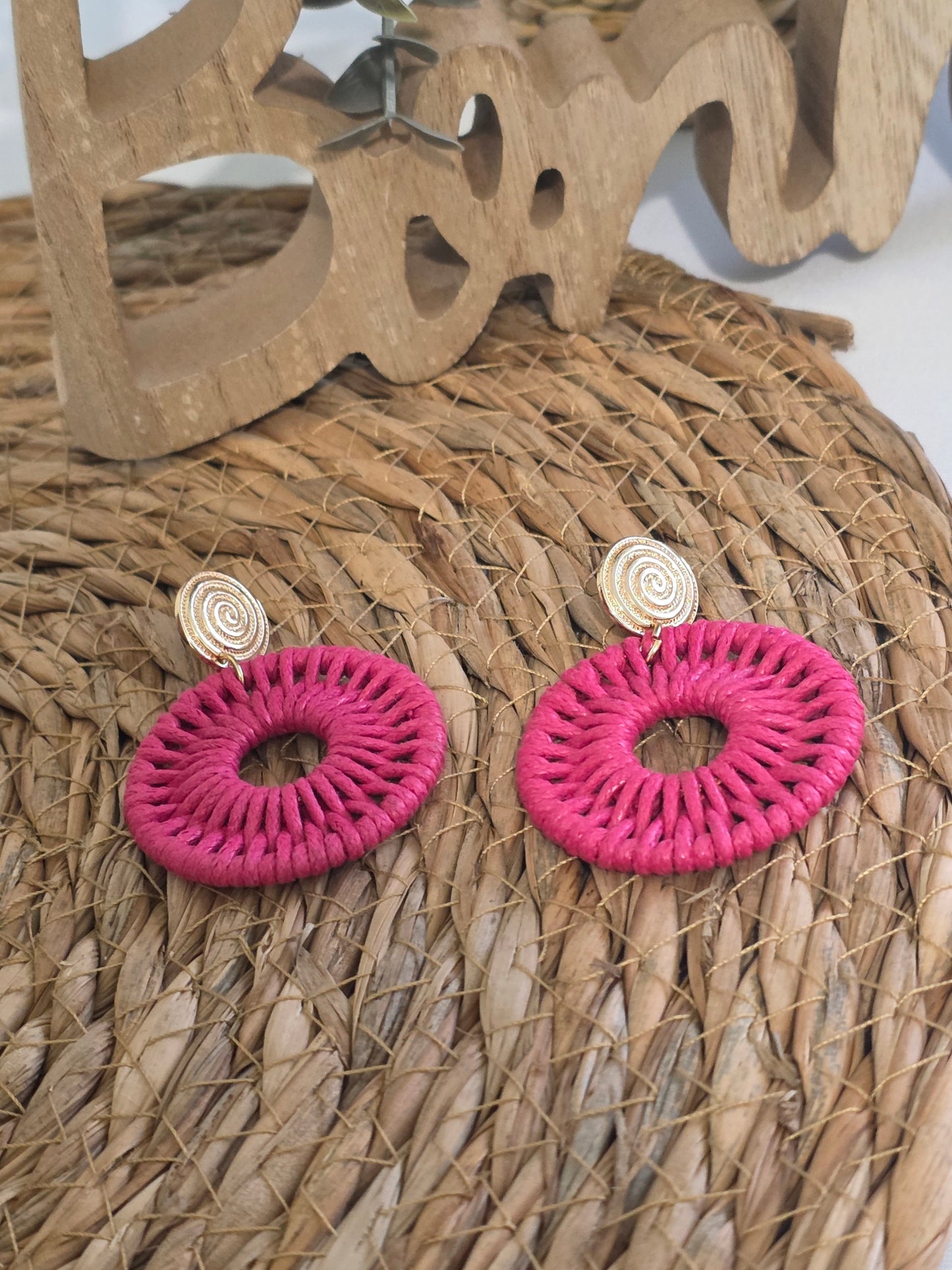 Boucle d'Oreille Corde Torsadé Fuchsia