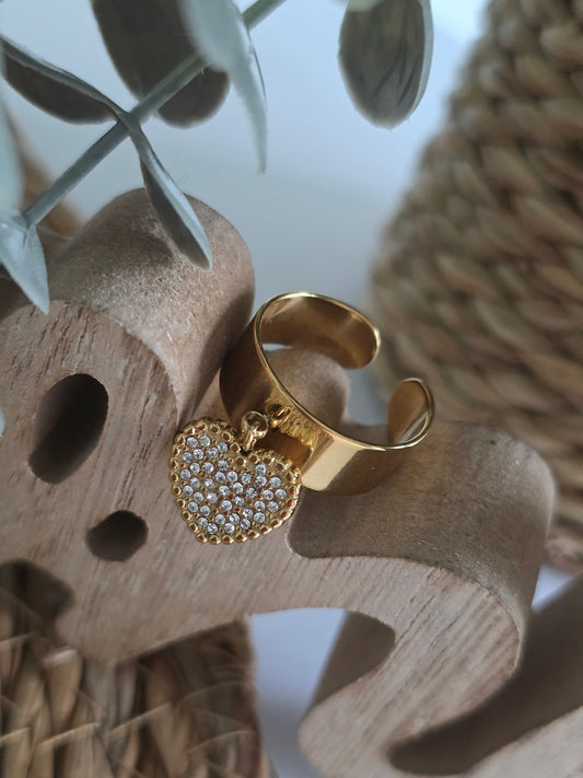 Nos Bagues Large Doré Strass Cœur Torsadé