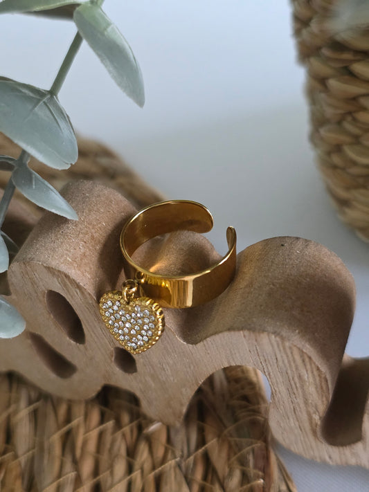 Nos Bagues Large Doré Strass Cœur Torsadé