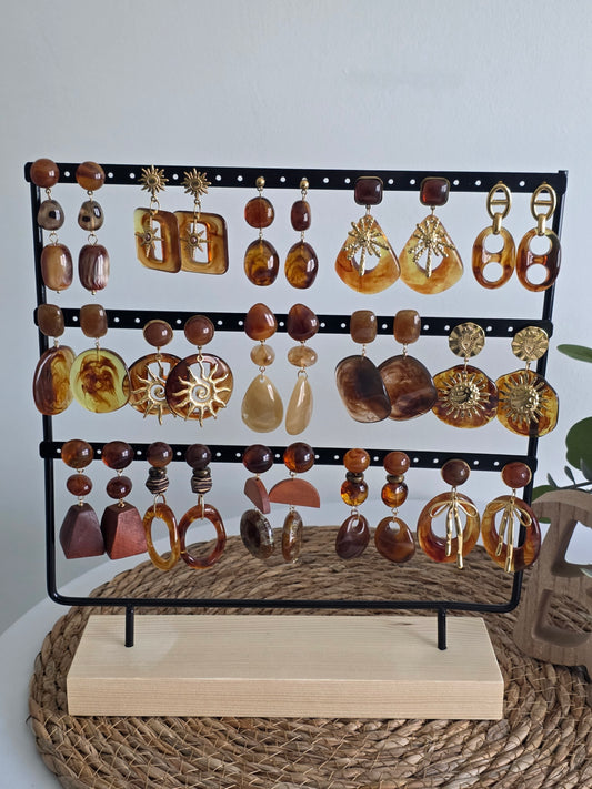 Boucles d'Oreille Résine Bois Ambrée