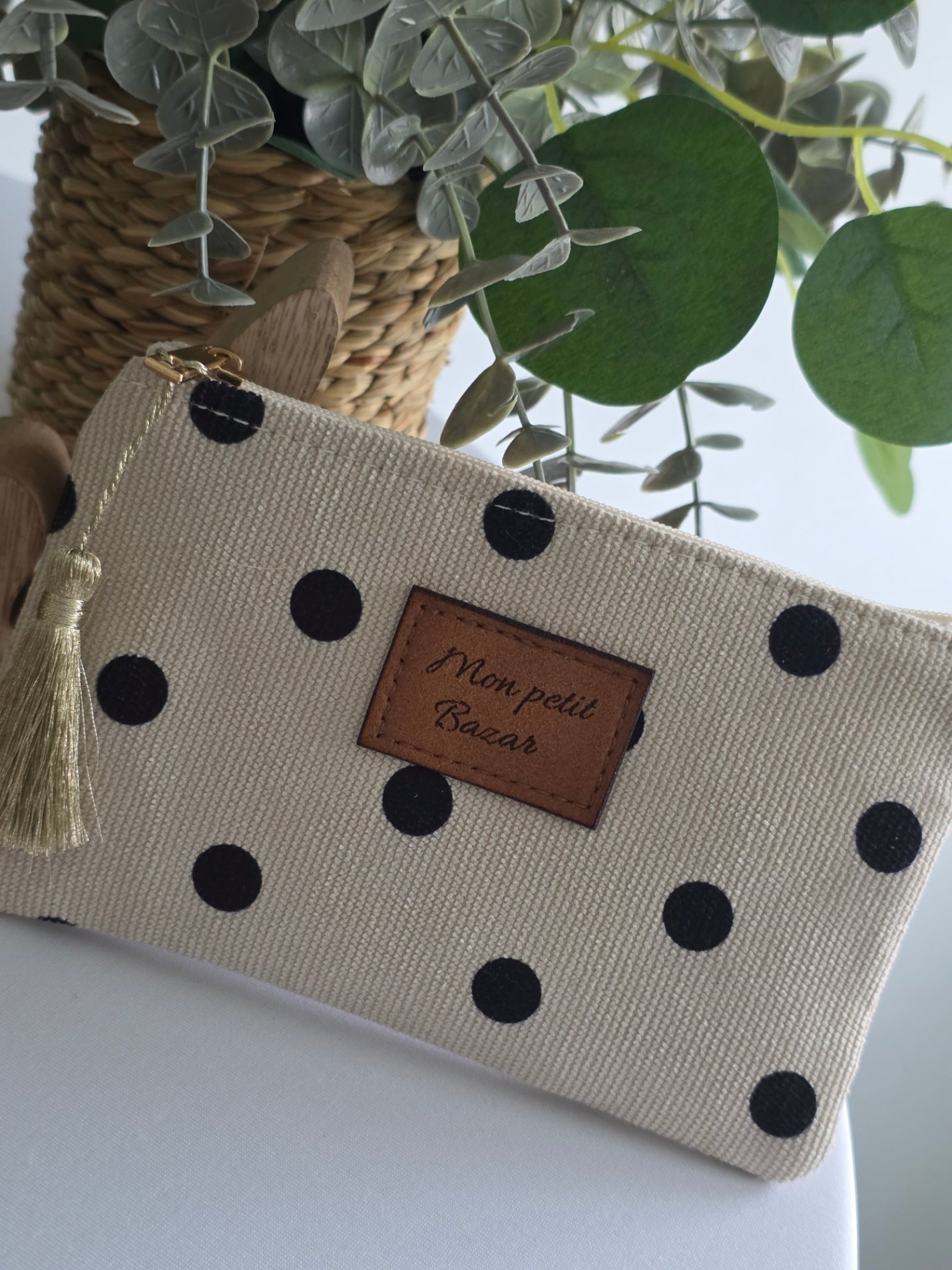 Pochette "Mon Petit Bazar" Beige à Petit Pois