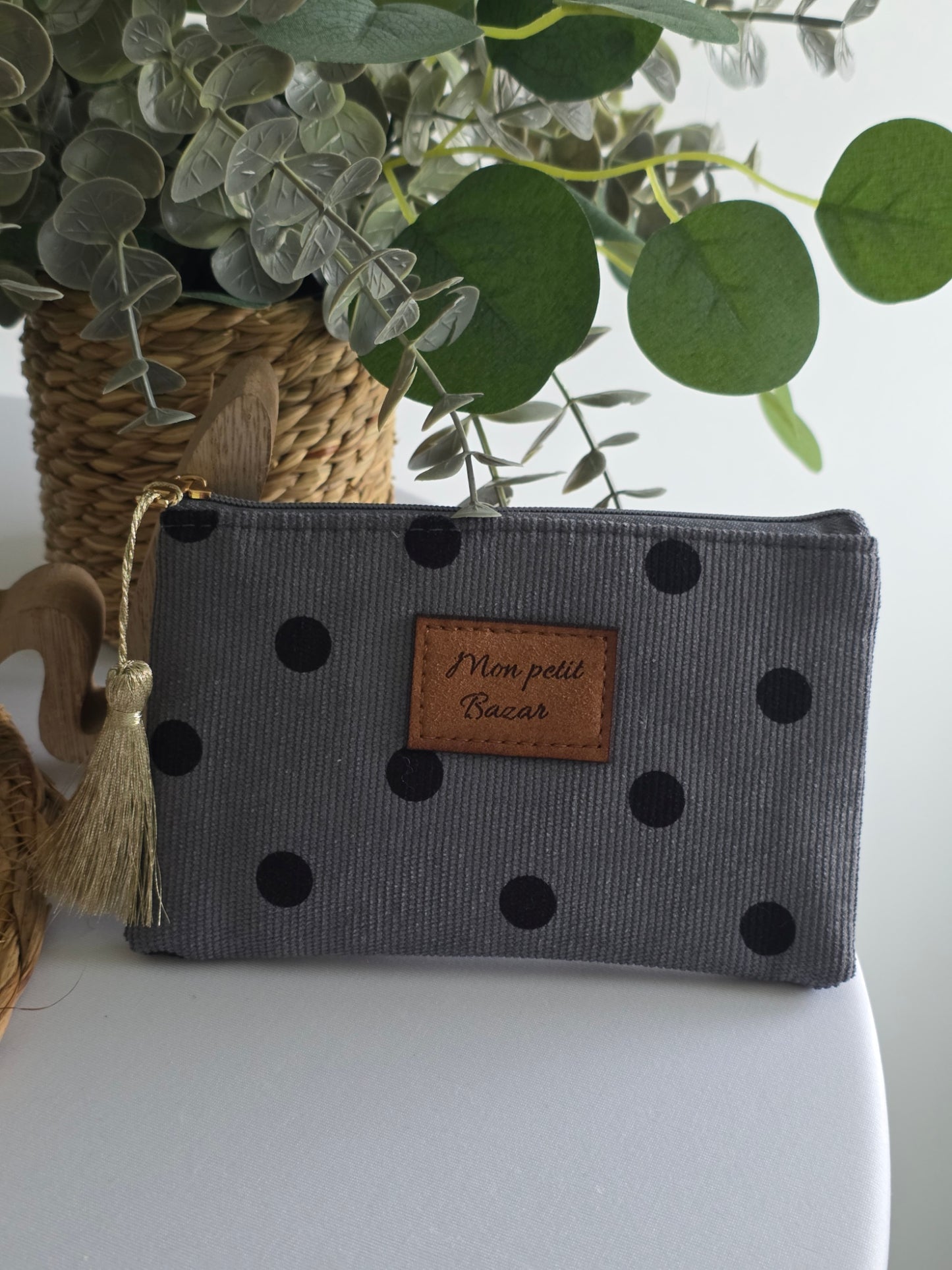 Pochette "Mon Petit Bazar" Gris à Petit Pois