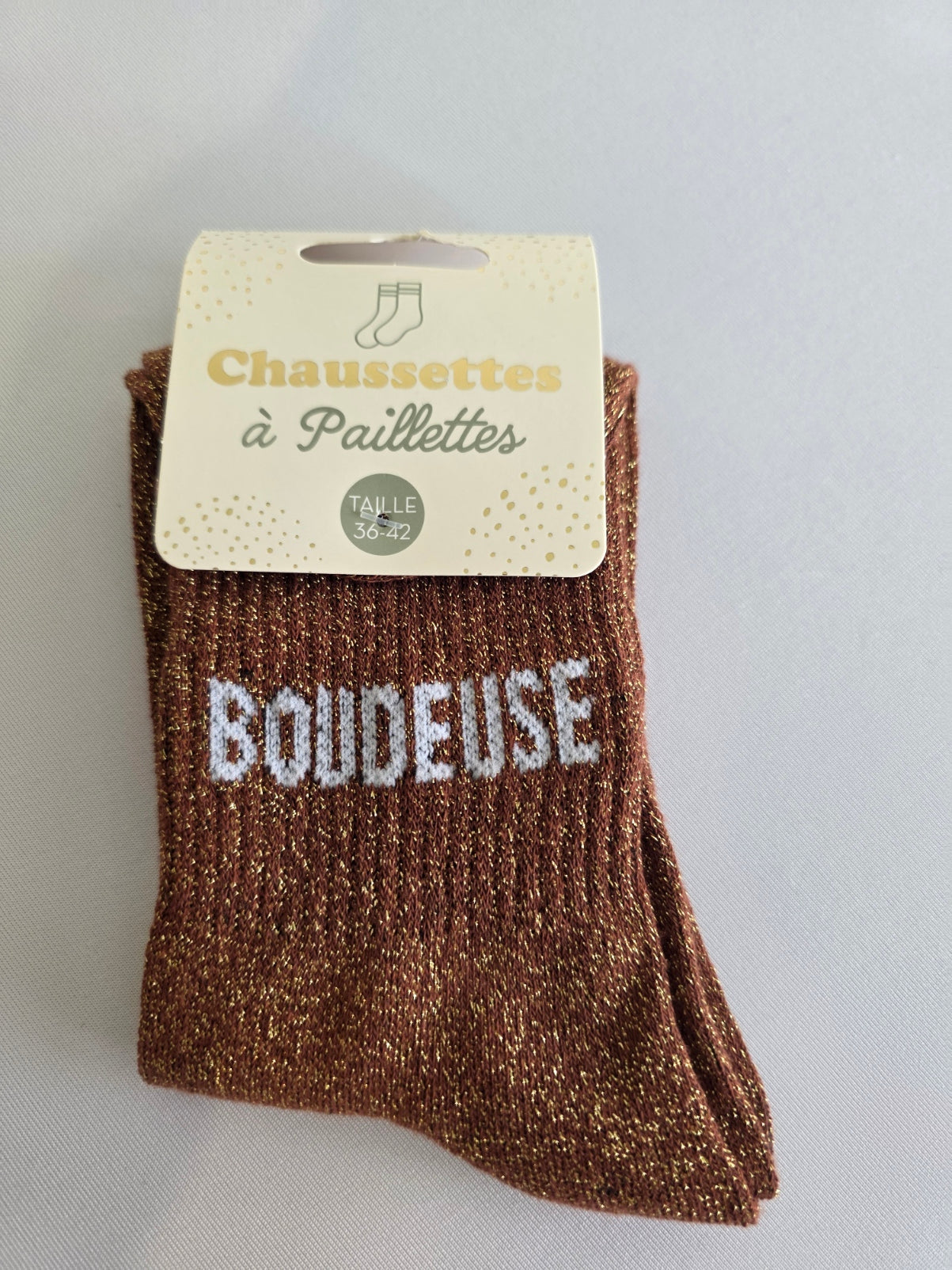 Boudeuse - Chaussette à Paillette Marron