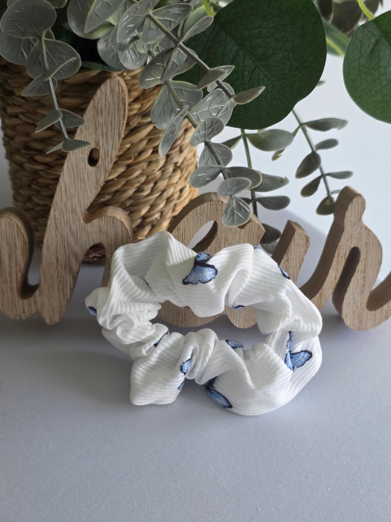 Chouchou Blanc Papillon Bleu