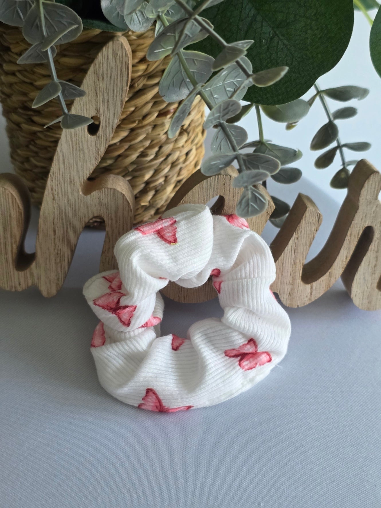 Chouchou Blanc Papillon Rose
