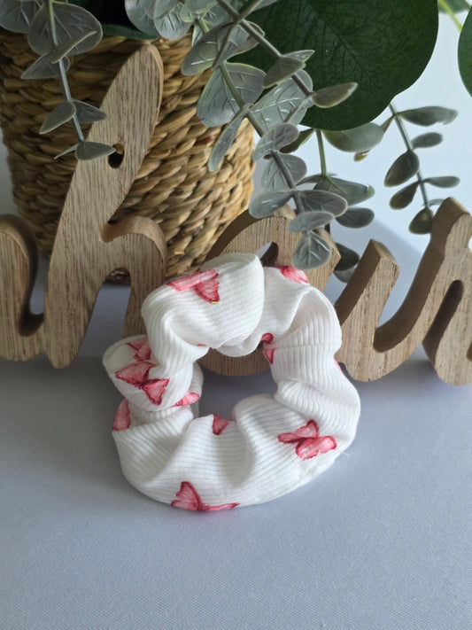 Chouchou Blanc Papillon Rose