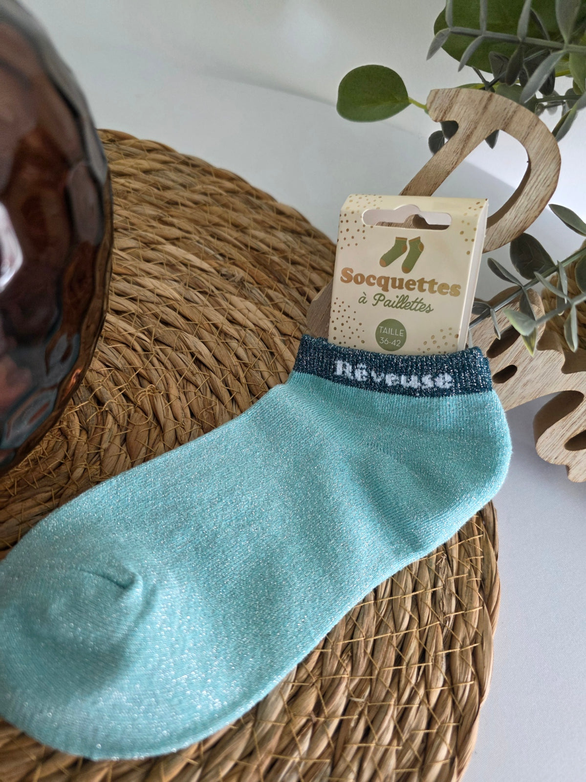 REVEUSE - Socquette à Paillette Turquoise
