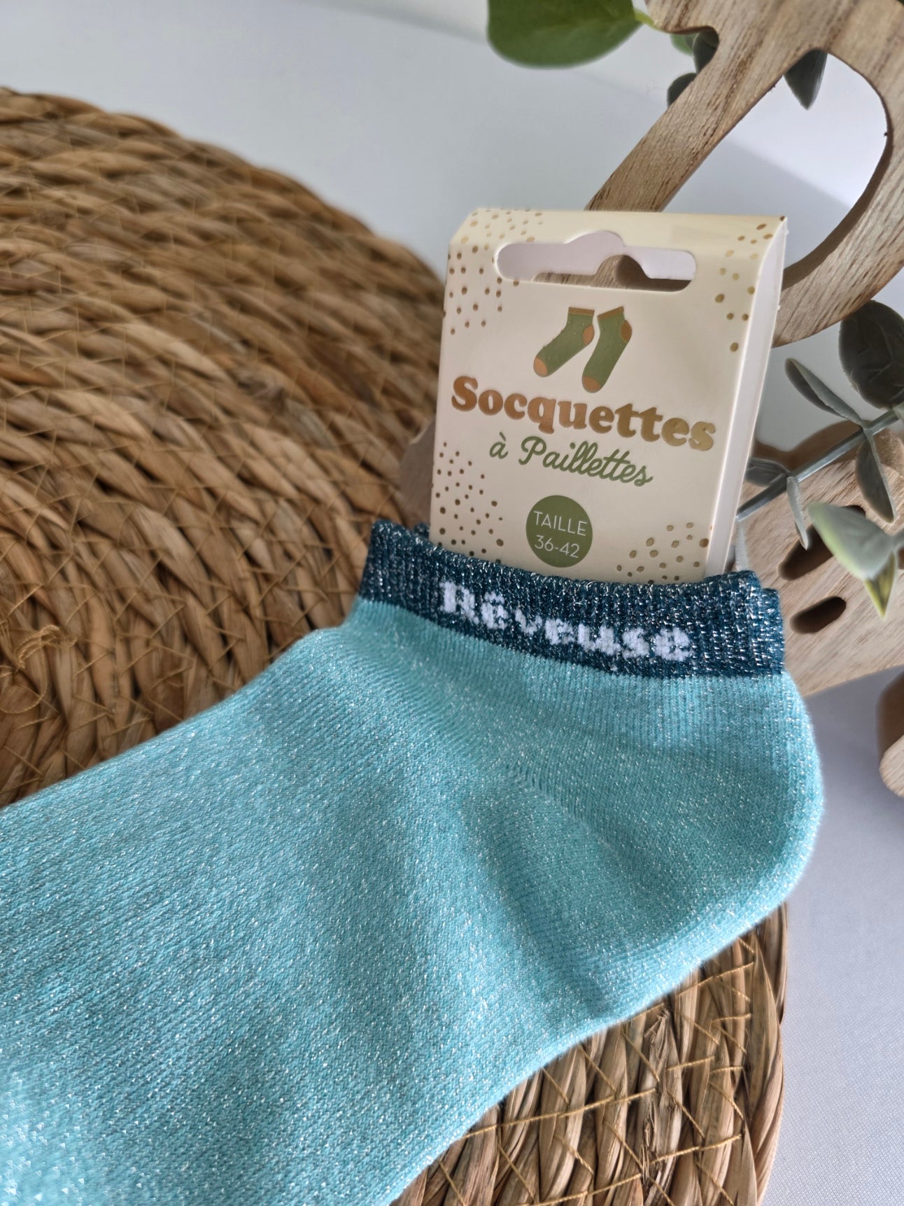REVEUSE - Socquette à Paillette Turquoise