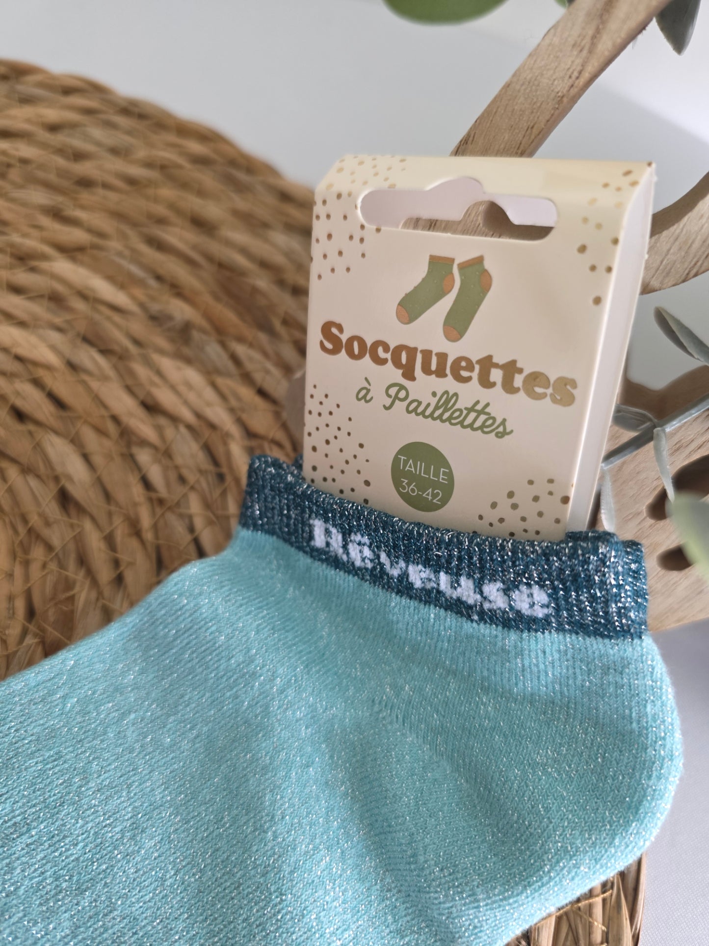 REVEUSE - Socquette à Paillette Turquoise