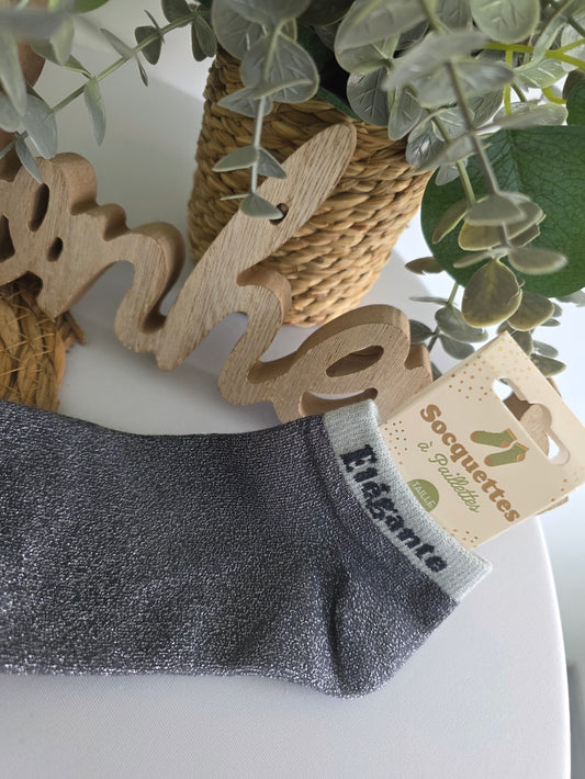 ELEGANTE - Socquette à Paillette Gris