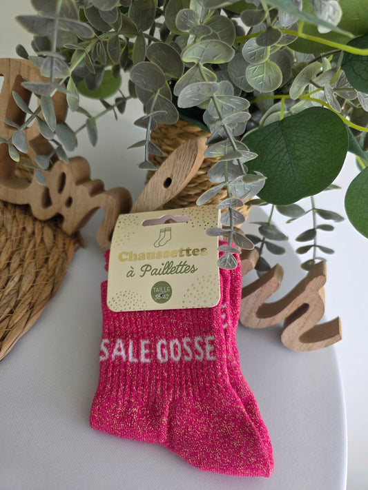 SALE GOSSE - Chaussette à Paillette Rose