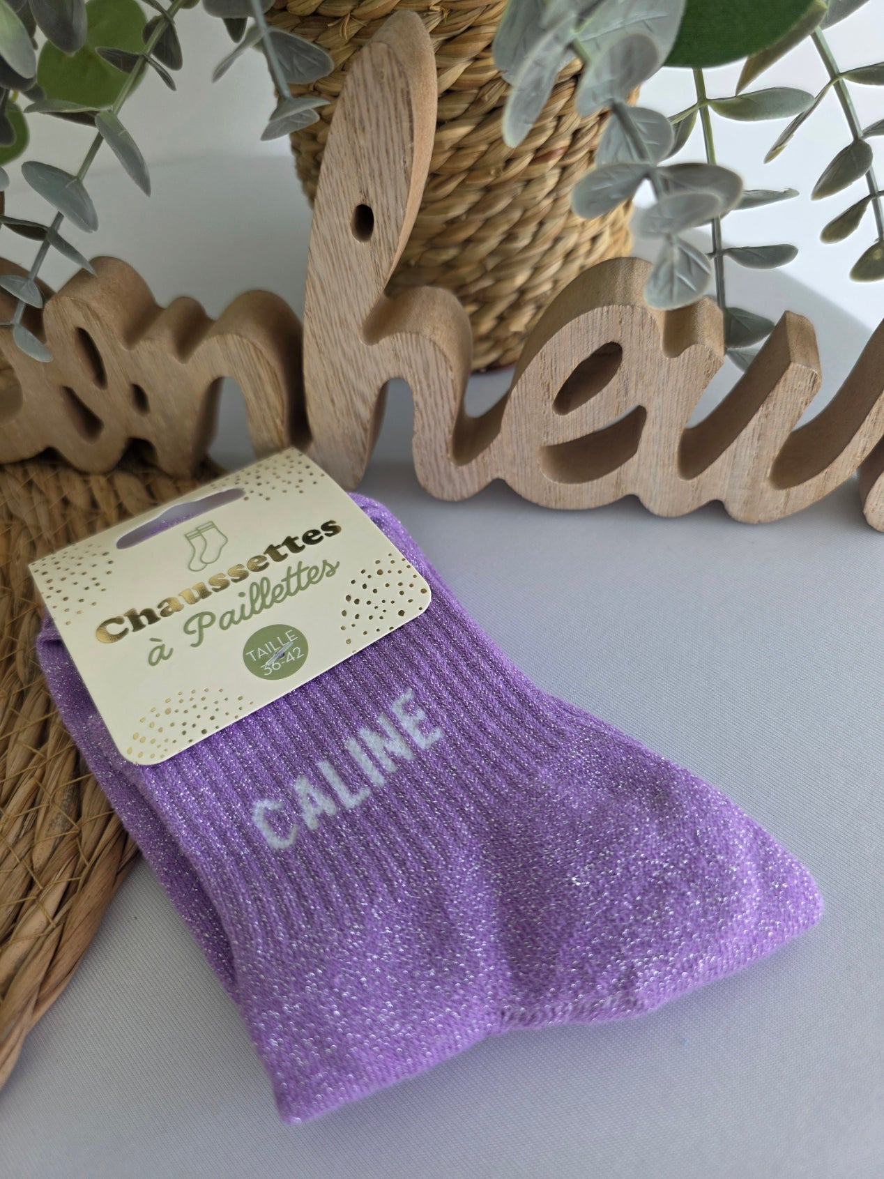 CALINE - Chaussette à Paillette Lilas