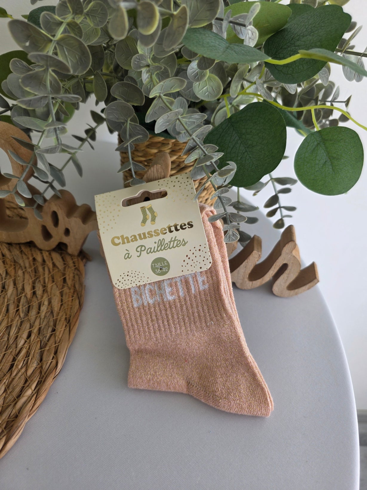 BICHETTE - Chaussette à Paillette Vieux Rose