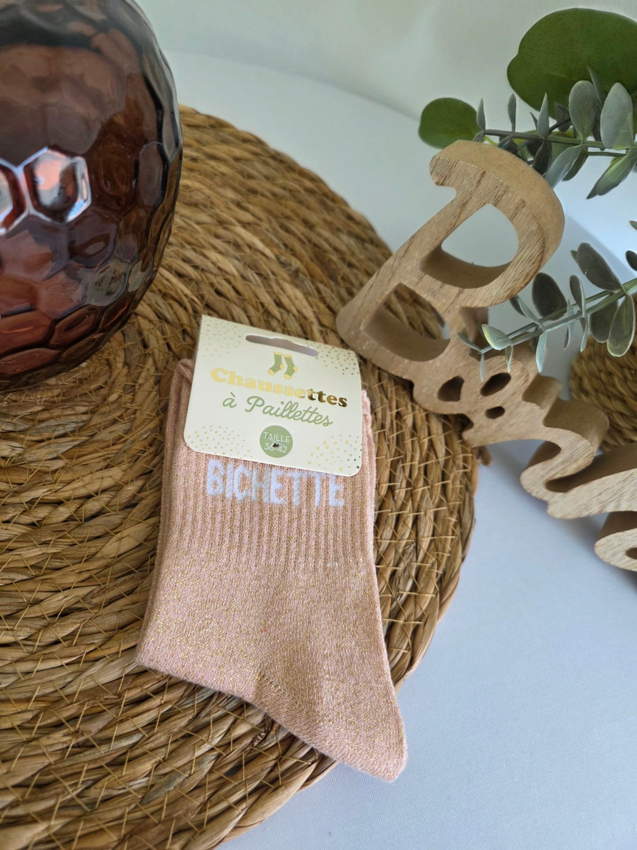 BICHETTE - Chaussette à Paillette Vieux Rose