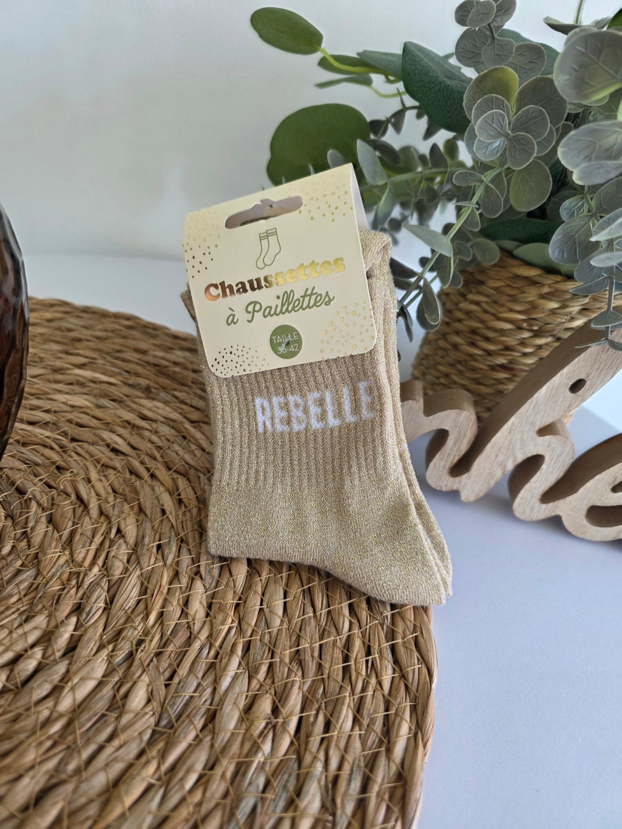 REBELLE - Chaussette à Paillette Taupe
