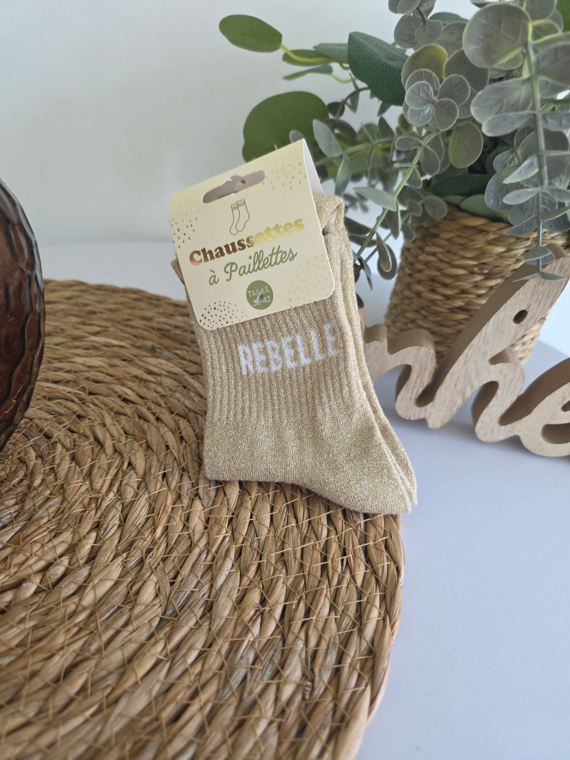 REBELLE - Chaussette à Paillette Taupe