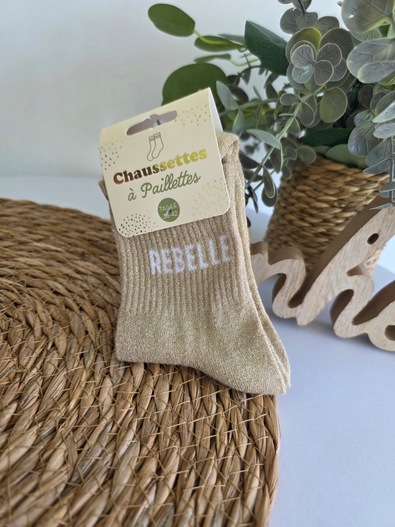 REBELLE - Chaussette à Paillette Taupe
