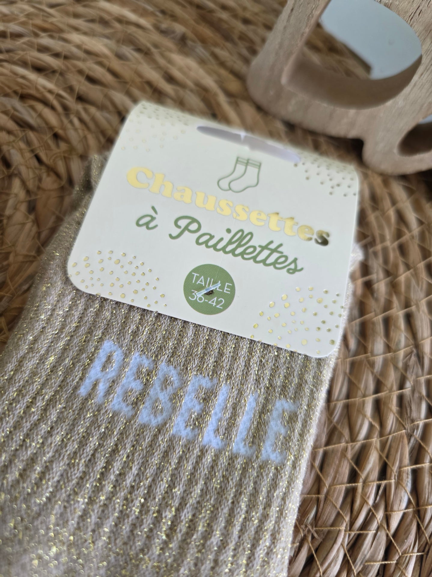 REBELLE - Chaussette à Paillette Taupe