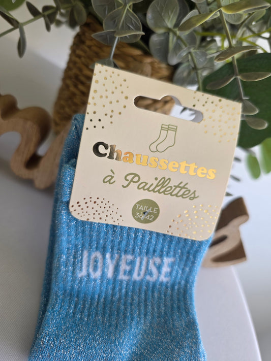 JOYEUSE - Chaussette à Paillette Bleu