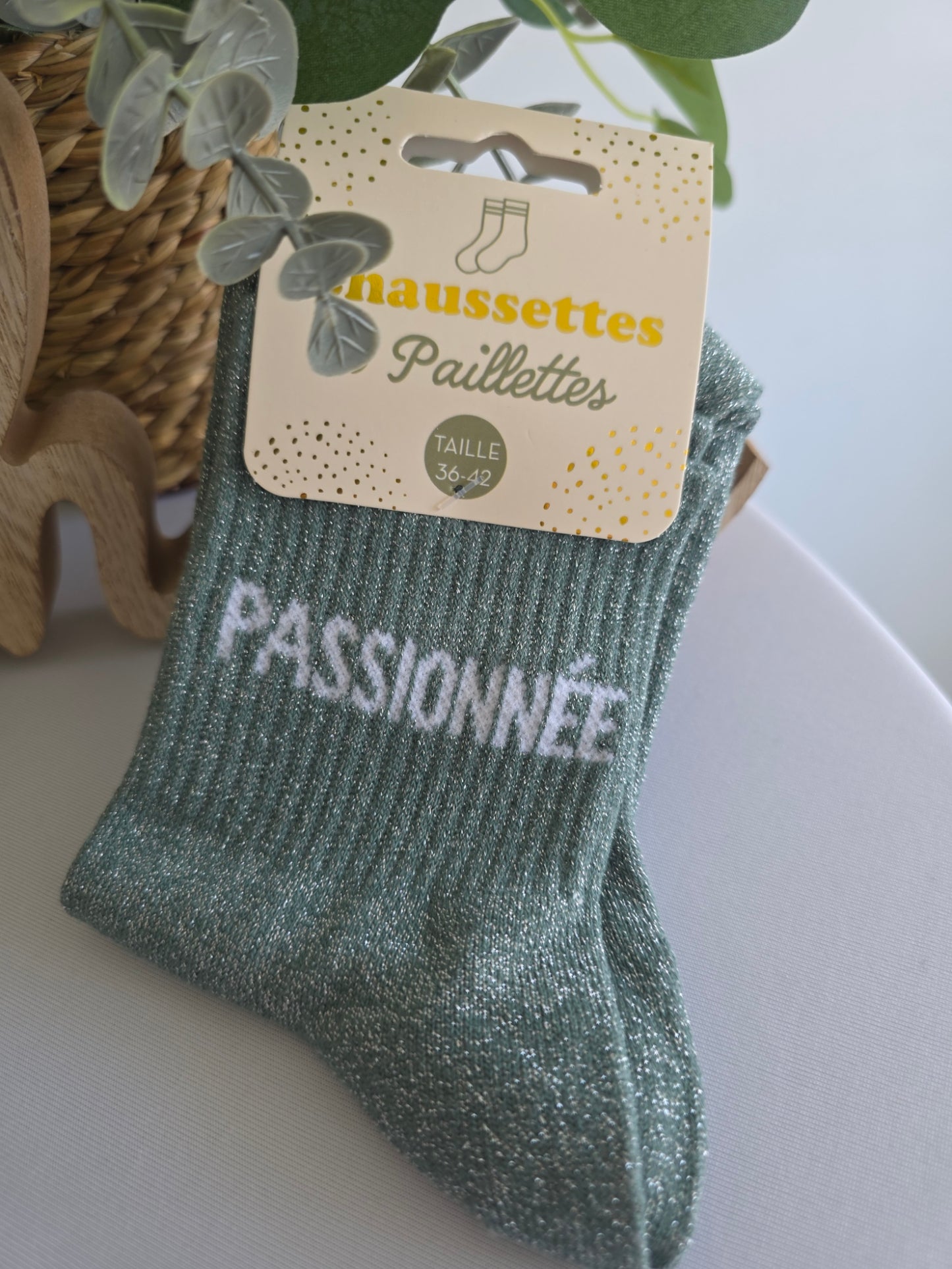 PASSIONNEE - Chaussette à Paillette Vert