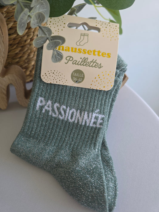 PASSIONNEE - Chaussette à Paillette Vert