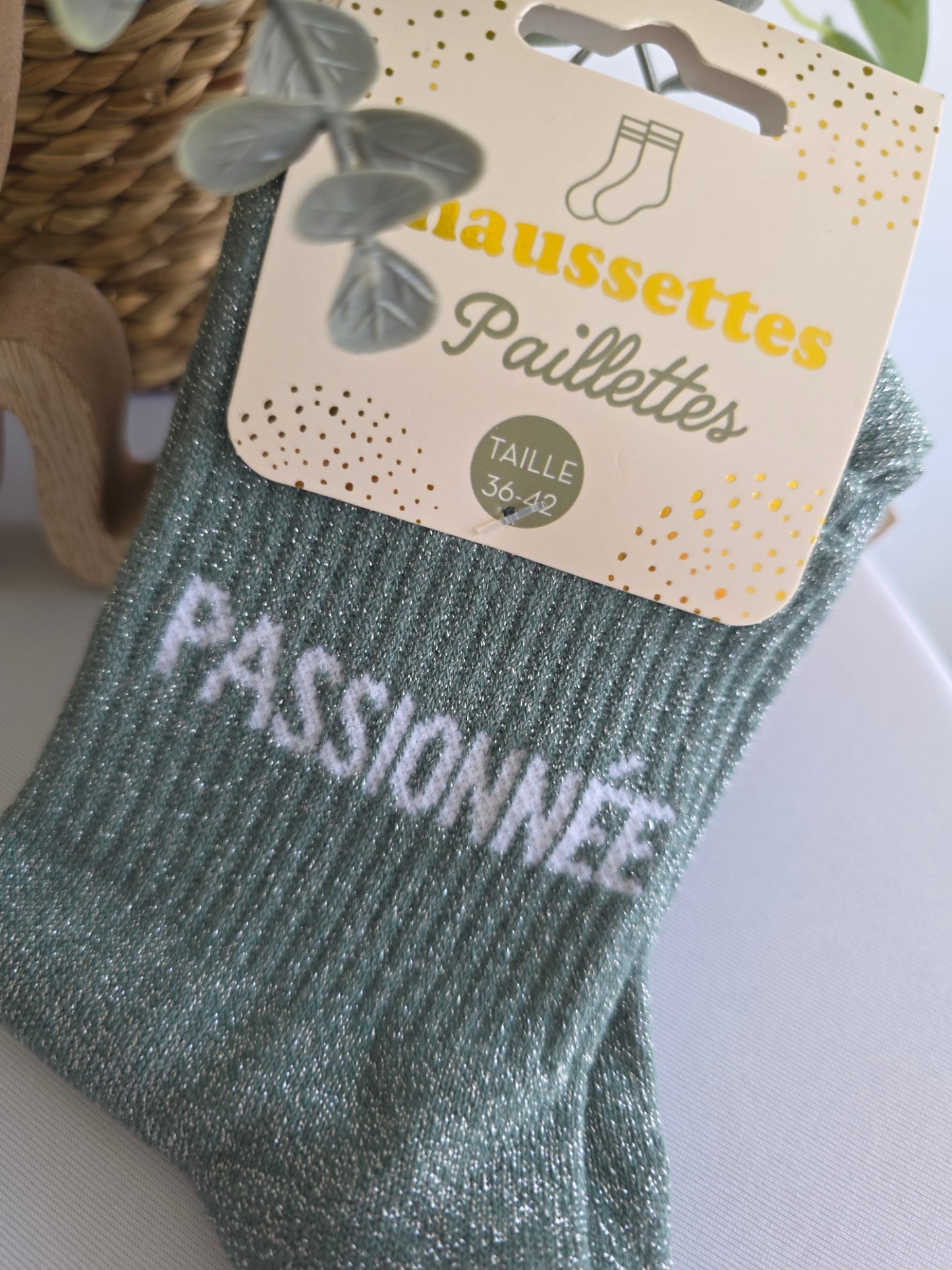 PASSIONNEE - Chaussette à Paillette Vert