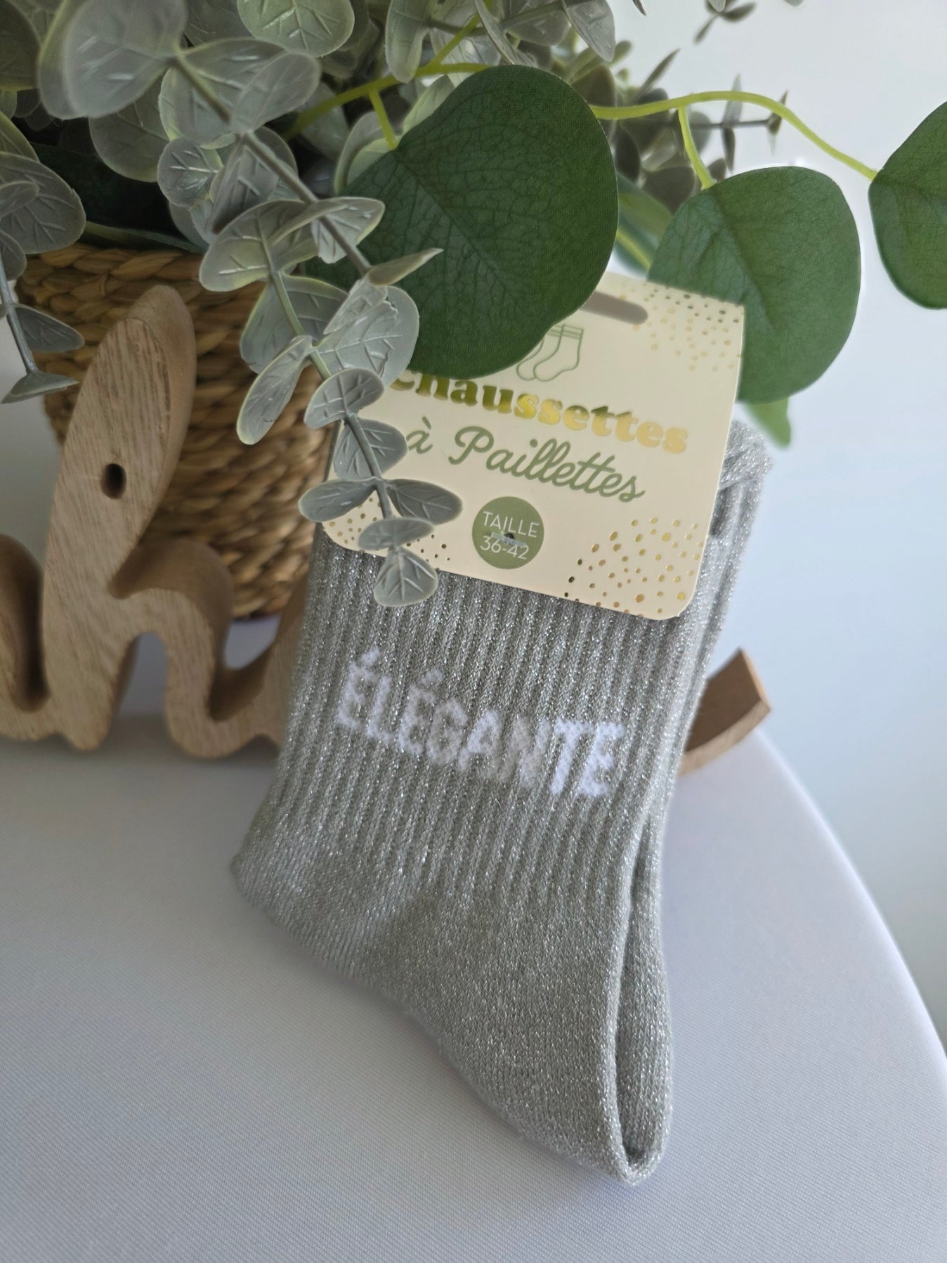 ELEGANTE - Chaussette à Paillette Gris