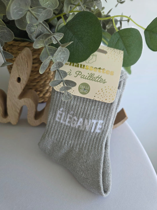 ELEGANTE - Chaussette à Paillette Gris