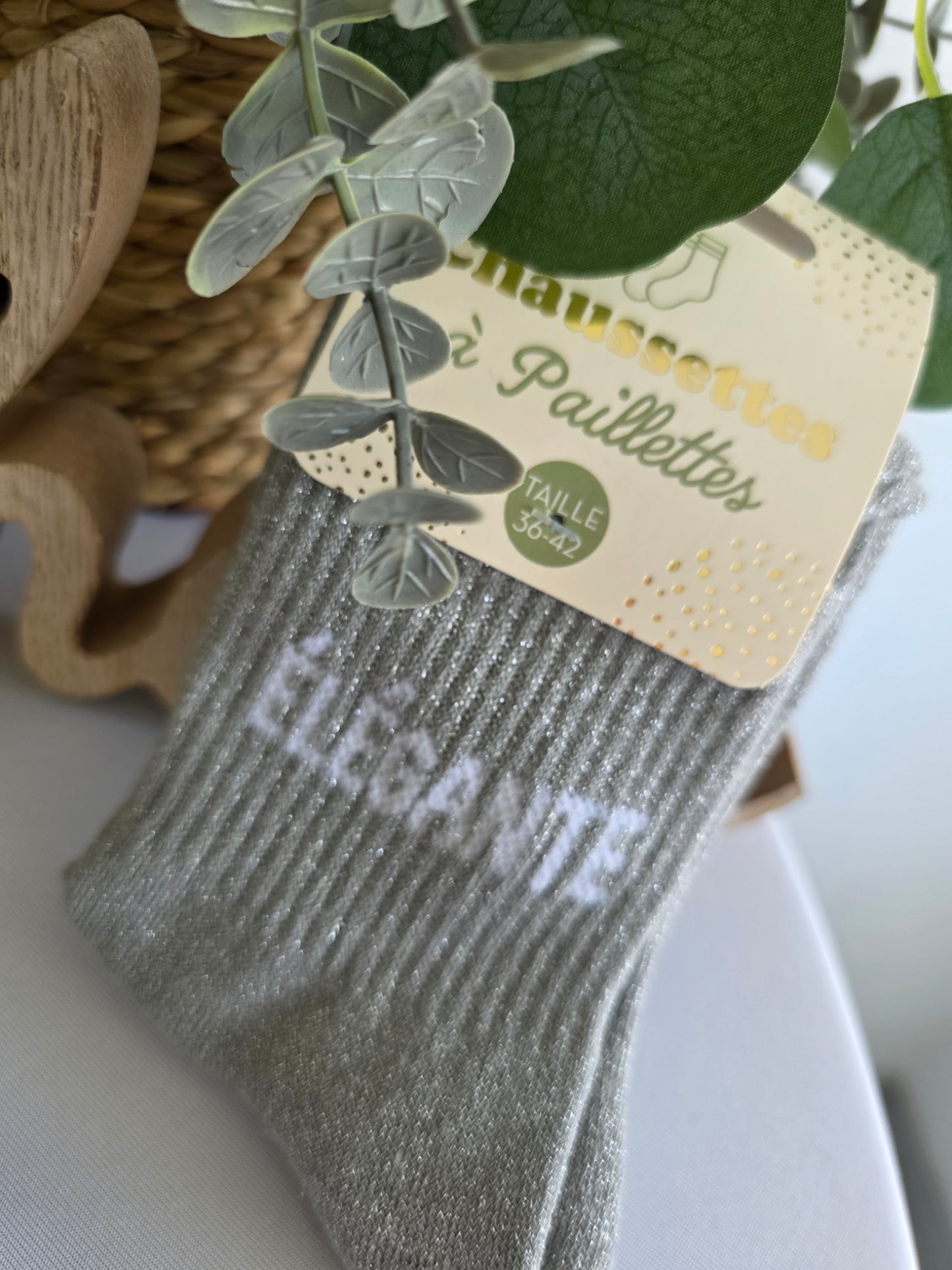 ELEGANTE - Chaussette à Paillette Gris