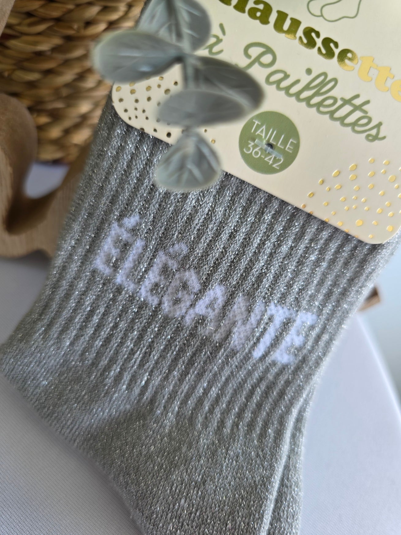 ELEGANTE - Chaussette à Paillette Gris