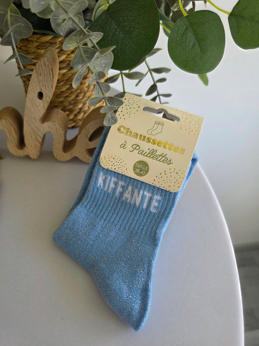 KIFFANTE - Chaussette à Paillette Bleu