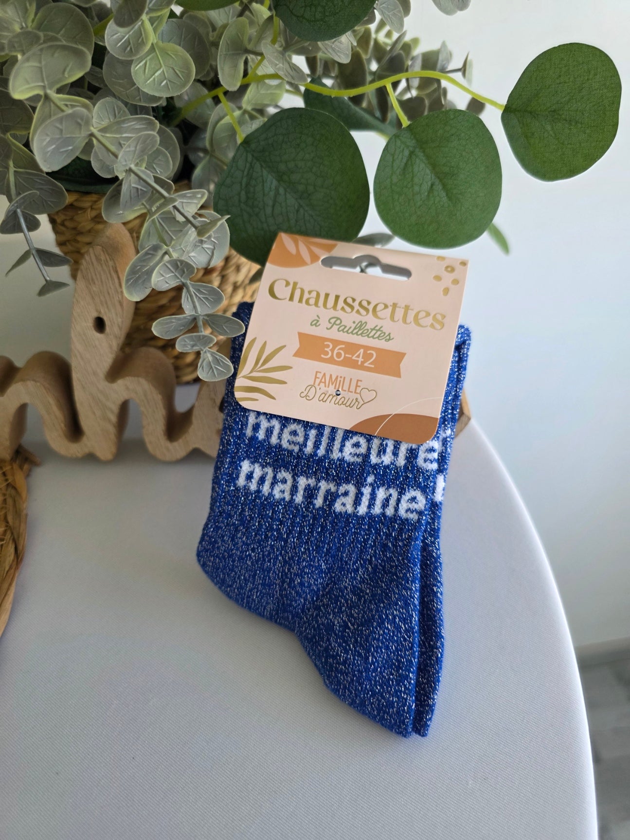 MEILLEURE MARRAINE - Chaussette à Paillette Bleu