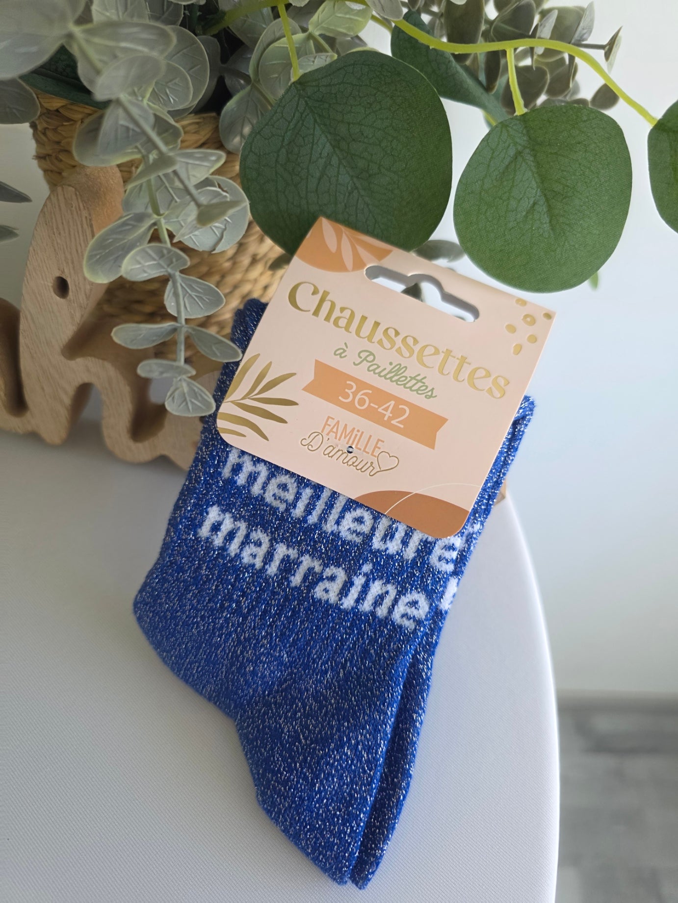 MEILLEURE MARRAINE - Chaussette à Paillette Bleu