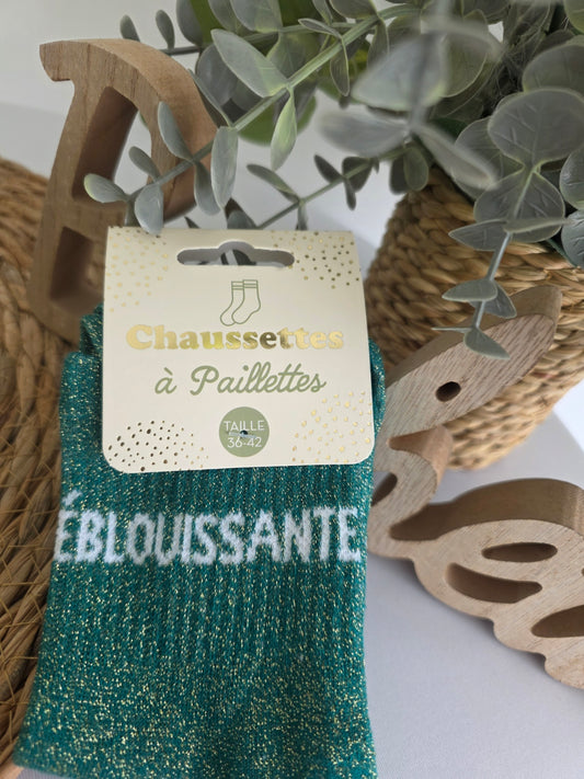 EBLOUISSANTE - Chaussette à Paillette Vert