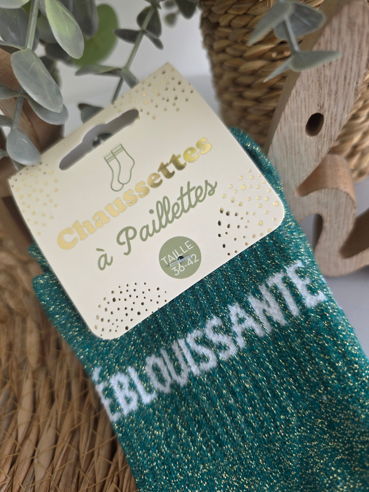 EBLOUISSANTE - Chaussette à Paillette Vert
